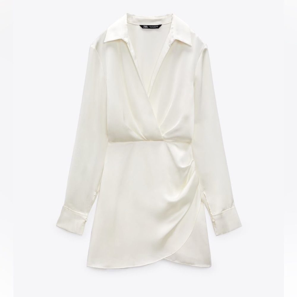 Never Worn Zara Satin effect white collared dress!!